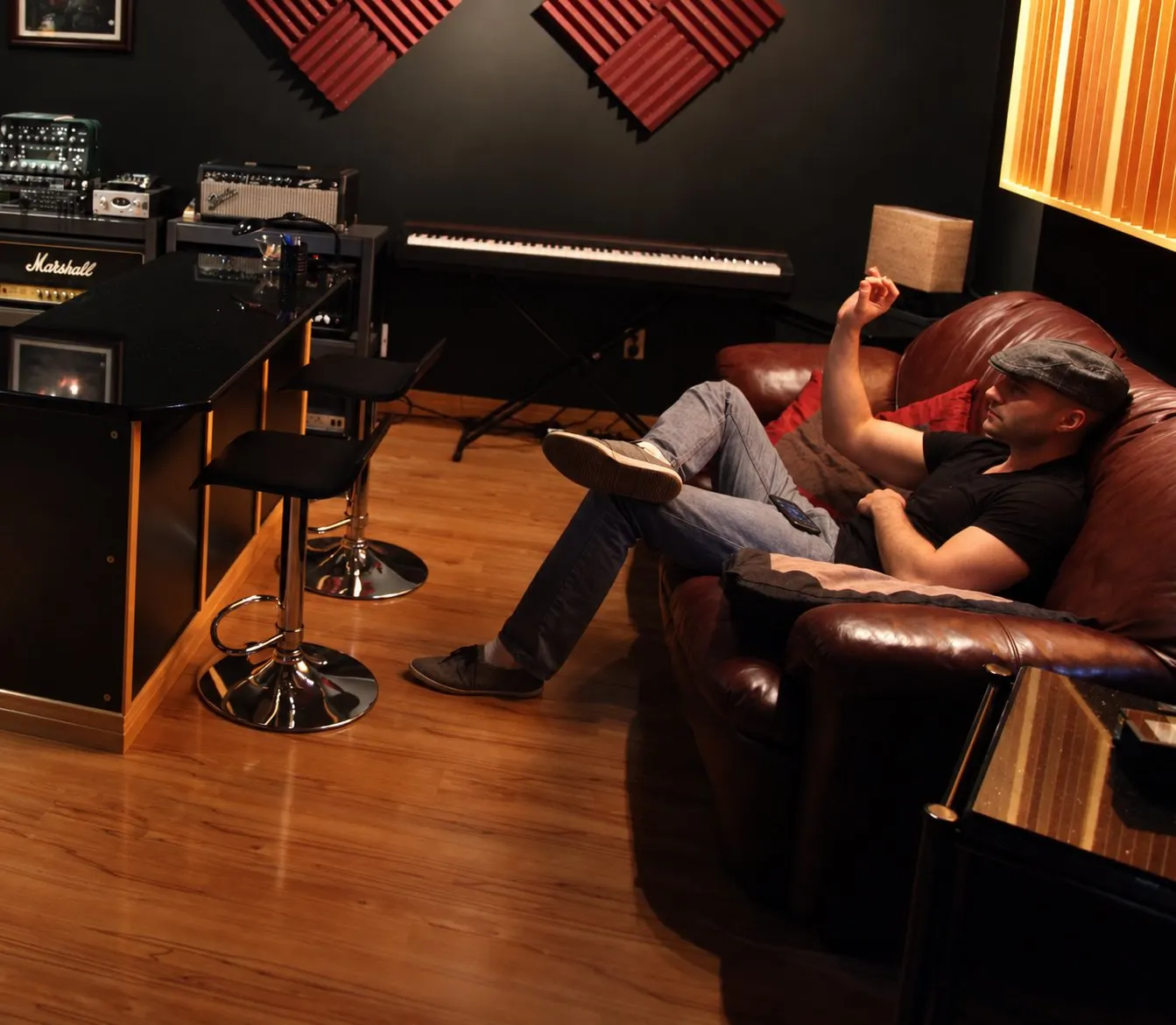 Anthony Casalena at the piano in his studio