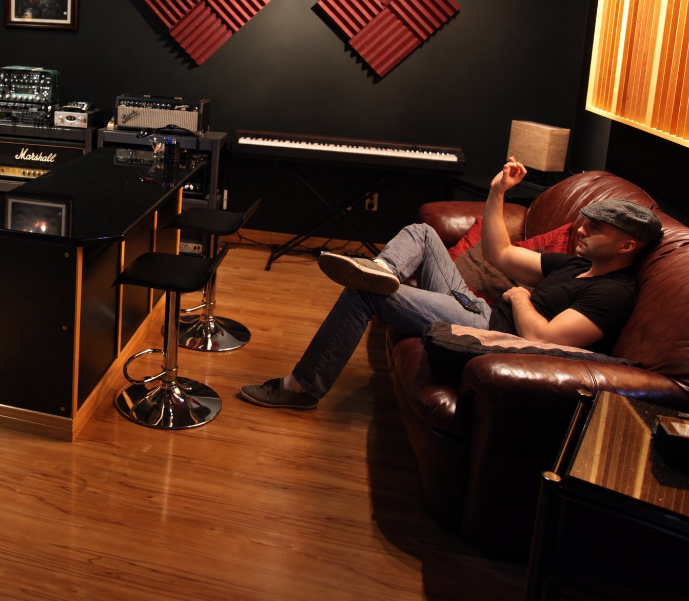 Anthony Casalena at the piano in his studio